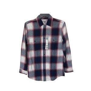 Falls Creek Unisex flannel plaid navy blue/white long sleeve shirt Small New